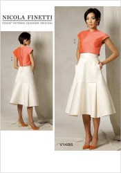 1486 VOGUE NICOLA FINETTI STRETCH KNIT SHORT SLEEVE TOP, PLEAT SKIRT PATTERN 14-22 UNCUT